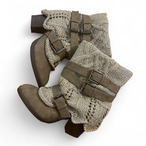 Naughty Monkey Cozy Knit Buckle Boots - Brown and Cream NEW!